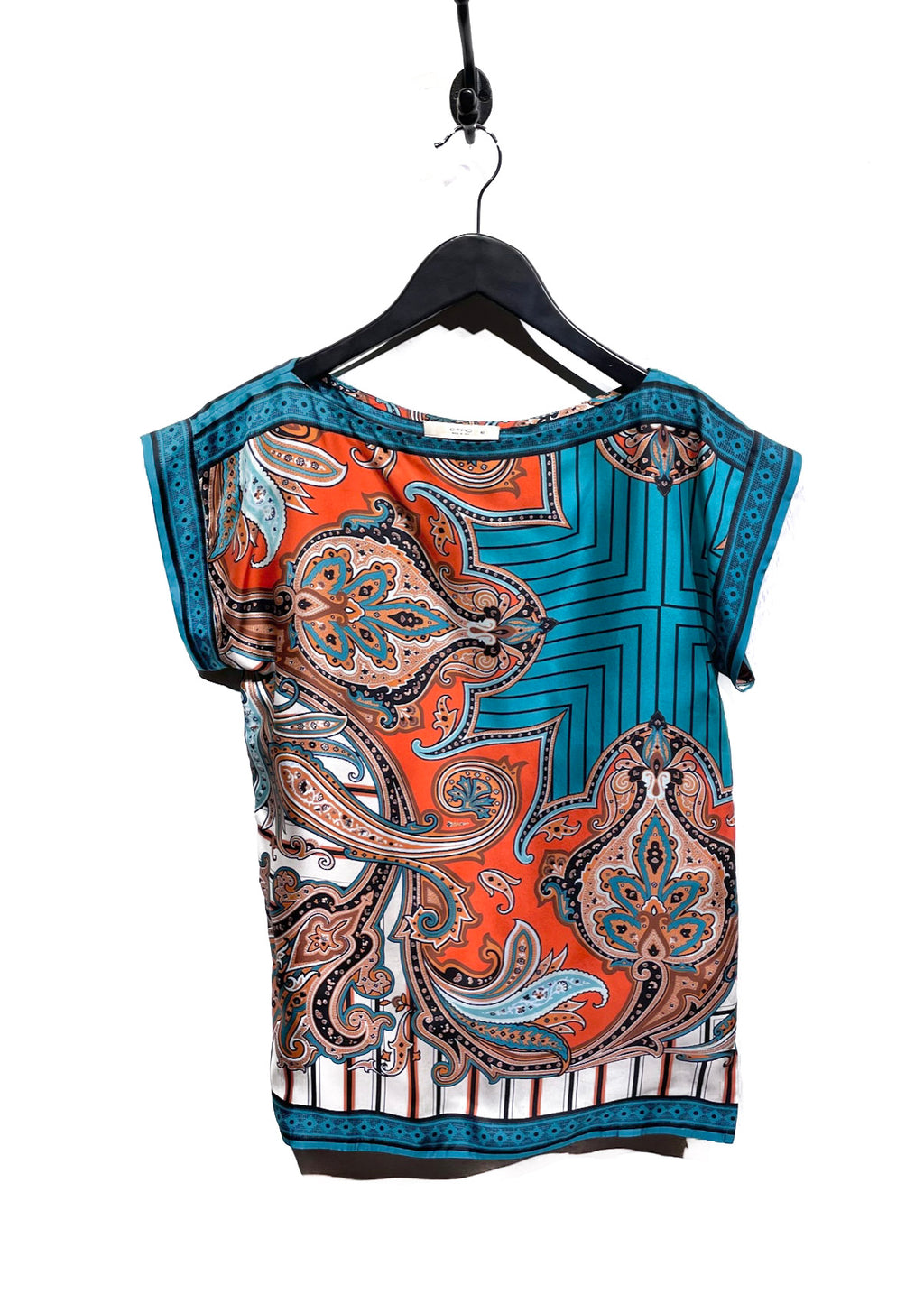 Etro Coral and Turquoise Print Silk Blouse